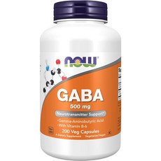 NOW Supplements GABA (Gamma-Aminobutyric Acid) 500 mg + B-6 Natural Neurotransmitter* 200 Veg Capsules, Unflavored, White