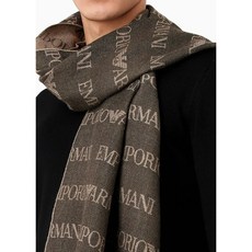 EMPORIO ARMANI Virgin wool blend scarf with jacquard lettering logo/fringes 625060CC786100152 Brown