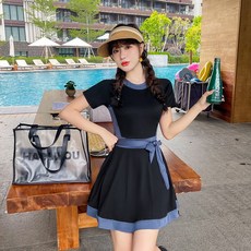 하이바다 여성 체형커버 원피스 수영복, 스모그 블루