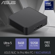 ASUS NUC 14 Pro Mini PC NUC14RVK-U5 SLIM, NUC14RVKU5, Free DOS, 512GB, 64GB, 블랙