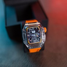 애플워치케이스스트랩 애플워치풀커버케이스 일체형 호환 보호 리처드밀 밴드 크리스탈, 44mm(4/5/6/SE 적합), 스포츠카 오렌지