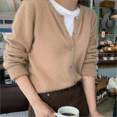 생활도움 봄가을 캐시미어 카디건 여성 라운드 루즈핏 풀오버 니트 쇼트 이너 스웨터 얇은 코트