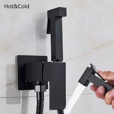 Onyzpily 비데 수도꼭지 황동 샤워 탭 세탁기 믹서 냉온수 믹서 크레인 스퀘어 샤워 분무기 헤드, 검정, 중국
