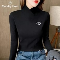  여성용 긴팔 골프 티셔츠 신축성 있는 하프 하이넥 골프 스포츠 티셔츠  상품 이미지