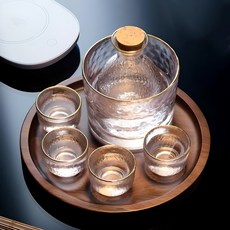 WednesdayOff 金環酒壺 4個入組, 4個燒酒杯+玻璃瓶+冰桶, 1組