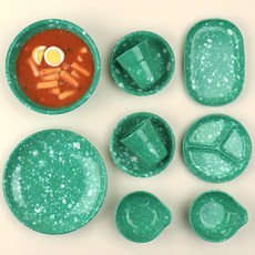 레트로 떡볶이 분식 그릇 포장마차 캠핑 접시 10종세트, 1세트, 그린 그린, 1세트, 식기세트 10p
