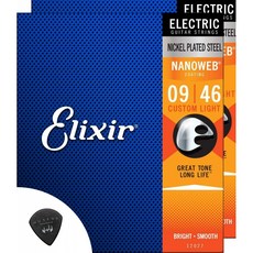 Elixir 엘릭서 일렉트릭 기타 현 2 세트 사용자 정의 라이트 009-046 나노 웹 코팅 현 + Musent 픽있는