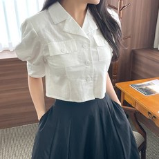 [디아미뇽] 비비드 퍼프 린넨 크롭 자...