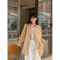 진달래 봄 여름 가을 체크 셔츠