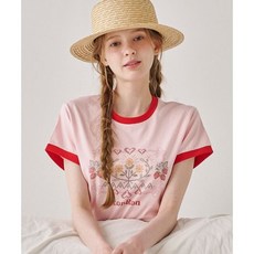 론론 CROSS STITCH RASPBERRY RINGER T SHIRT PINK RED