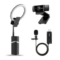 오토케링3 로지텍 C922 Pro 웹캠 FIFINE K053 PC USB 핀마이크 풀세트 뷰티 온라인 수업 라이브커머스, 블랙