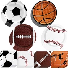 스포츠 생일 파티 장식 80Pc 접시 냅킨 야구 축구 농구 럭비 일회용 종이 용품 호의, Soccer plates, 1개