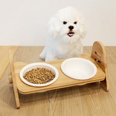 NK 강아지 고양이 높이조절 경사 대나무 원목 1구 2구 3구 식기 밥그릇, 1개, 대나무식기 3구형