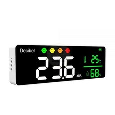 DM1306D 디지털 데시벨 사운드 미터 스마트 벽걸이 소음 감지기 온도 및 습도 모니터 30-130dB, 01 BlackWhite, 1개