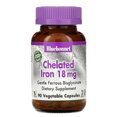 블루보넷 뉴트리션 킬레이트 철 18 mg 90 식물성 캡슐, One Size, One Color