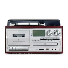 휴대용카세트플레이어 다기능 빈티지 축음기 레코드 플레이어 CD 카세트 FM AM 라디오 3 단 조절 가능 비닐 플레이어, 05 Black gray 110V, 01 CHINA