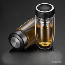 이중 유리 차 티 텀블러 차망 휴대용 내열 컵 투명 이중 500ML스틸... 1개, 이중 280ML 질감 레드 * 1개