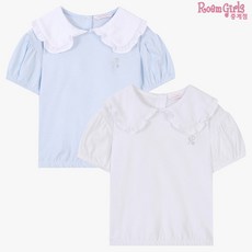 로엠걸즈 중계점 *24년 SS신상 30%할인* CP 빅에리 퍼프 소매티 (2Color) 귀여운 퍼프 소매 프릴 카라 디자인 러블리한 데일리 반팔티셔츠 6~11세 - 로엠걸즈