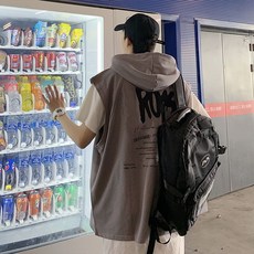 남녀 겸용 여름 프린트 후드티 루즈핏 남자 나시티 의상