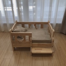 강아지 원목 침대 가구 애완동물 프레임 하우스 고양이 소파 동물, 클래식 침대+밀크벨벳 브라운 매트리스, 1개