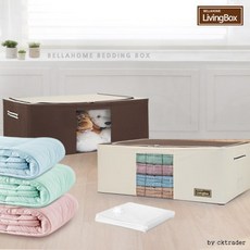 [벨라홈]대용량 옷 이불 보관 수납정리함 부직포 패브릭 리빙박스 105L+이불압축팩, 베이지