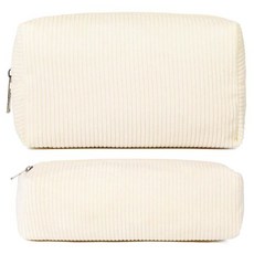 메이크업백 체크 화장품백 블랙 메이크업 파우치 1Pcs 대용량 메이크업백과 1Pcs 메이크업 브러시 보관백 여행용 세면가방 정리함, Corduroy White, 1개