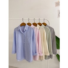 허니제이 / 파랏 시어서커 스트라이프 포켓 긴팔 셔츠(5color)