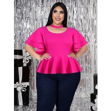 Ruffle Tops for Women Peplum Short Sleeve Office Daily Casual Party Blouse Ladies Evening Cocktail B