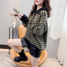 POLO 넥 체크 스웨터 여성 풀오버 후드 아우터 루즈핏 가을옷 스윗