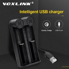 Voxlink 18650 배터리 충전기 스마트 충전 2 슬롯 usb2.0 26650 18350 32650 21700 26500 ni mh/ni cd 충전식 배터리 충전기|충전기, Black, 1개, CHINA