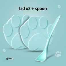 새로운 휴대용 실리콘 개 고양이 통조림 뚜껑 2-in-1Food 실러 스푼 애완 동물 식품 커버 보관 신선 유지 뚜껑 그릇 개 액세서리, 녹색 뚜껑x2 숟가락, 보여진 바와 같이