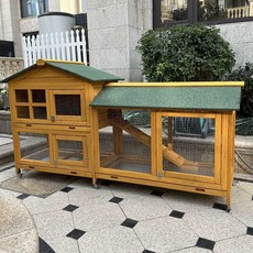 야외 토끼장 울타리 토끼 케이지 대형 집 리빙박스, 1개, 바퀴가 달린 75 유리창 로그 색상