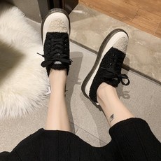 여성 겨울 신발 보온 무드 램스 울 모카신 로퍼 두터운 밑창 여자 양 털 패딩 부츠