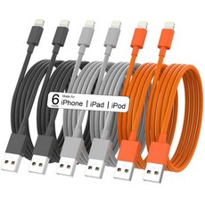 Apple MFi 인증 6Pack3/3/6/6/6/10 FT 오리지널 아이폰 충전기 고속 충전 라이트닝 케이블 코드 14/13/12/11 프로 맥스/XR/XS/XS/8/7 플러, Black Grey Orange