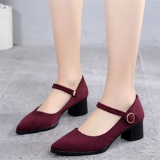 besteffie 메리제인슈즈 여성용 봄 벨벳메리제인 스트랩 펌프스 미들힐 메리제인 슈즈 미들힐 E58