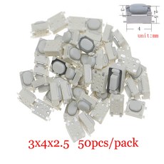 자동차 원격 제어 키 버튼 터치 마이크로 스위치 DIY 모듬 푸시 택트 리셋 미니 리프, 3x4x2.5 50pcs 1, 50개