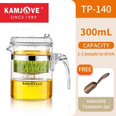 KAMJOVE 프레스 아트 티 컵 1 단추 필터 티팟 내열성 유리 세트 포트 커피 메이커 주전자, 03 TP 140 (300ml), 1개
