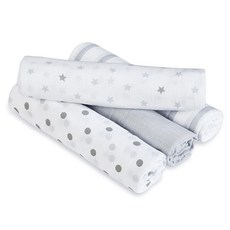 Aden + anais Essentials 여아 및 남아용 모슬린 포대기 담요 속싸개를 위한 신생아 목욕 담요 100% 면 아기 포대기 랩 4팩 블러싱 버니, Dove, Dove