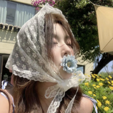 레이스 헤어스카프 삼각 프릴 헤어두건 스커트 헤드스카프