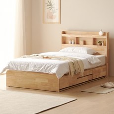 데코라인 페낭 무선충전 4단 수납 원목 침대 프레임 SS, 내추럴