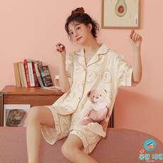 쏵몰 여성 여름 잠옷 잠옷세트 새로운 짧은 소매 옷 커플 남성과 홈 세트 코튼