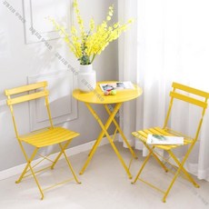 야외 테이블 세트 의자 접이식 테라스 베란다 정원 카페 테이블 의자 철제 전원주택 이케아, 레몬노랑2+1 세트