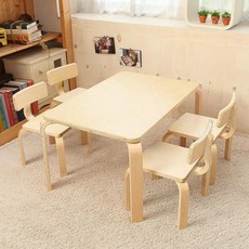 일루일루 프로스 테이블 세트 스퀘어형 (책상1개+의자2개) 어린이 영유아 아동 키즈카페 어린이테이블, 내추럴책상+내추럴2개(의자)