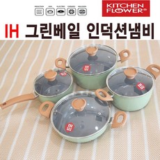 키친플라워 IH 그린베일 세라믹 냄비 6type 편수 양수 전골 곰솥 18 20 24 28인덕션, 그린, 편수18