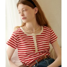 론론 RONRON HENRYNECK HALF T SHIRT RED STRIPE 374474