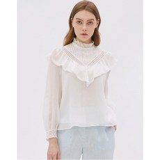 바네사브루노 아떼 20SS 아이보리 레이스배색 실크혼방 긴팔블라우스 VLBL0B225IV