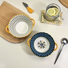 BLOWFISH FUGU 북유럽 스타일 양손 스프볼 라면그릇 도자기 스프그릇 1P/2P, 2개, C+D