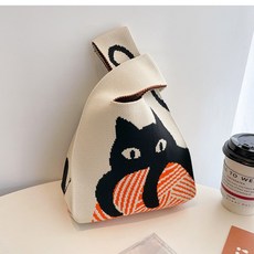여성 캐주얼 패션 핸드백 귀여운 고양이 니트 가방 숄더백 토트백