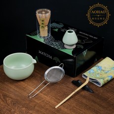 AOHAO 말차 도구 1/4/7 PCS 세트 MATCH WHISK 차선 차선립 다완, 2세트, 연두색7PCS