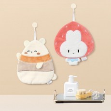 애니멀 주방 핸드 타올 고리 수건 1+1세트 2종류 산호양털 물세탁가능, 2개